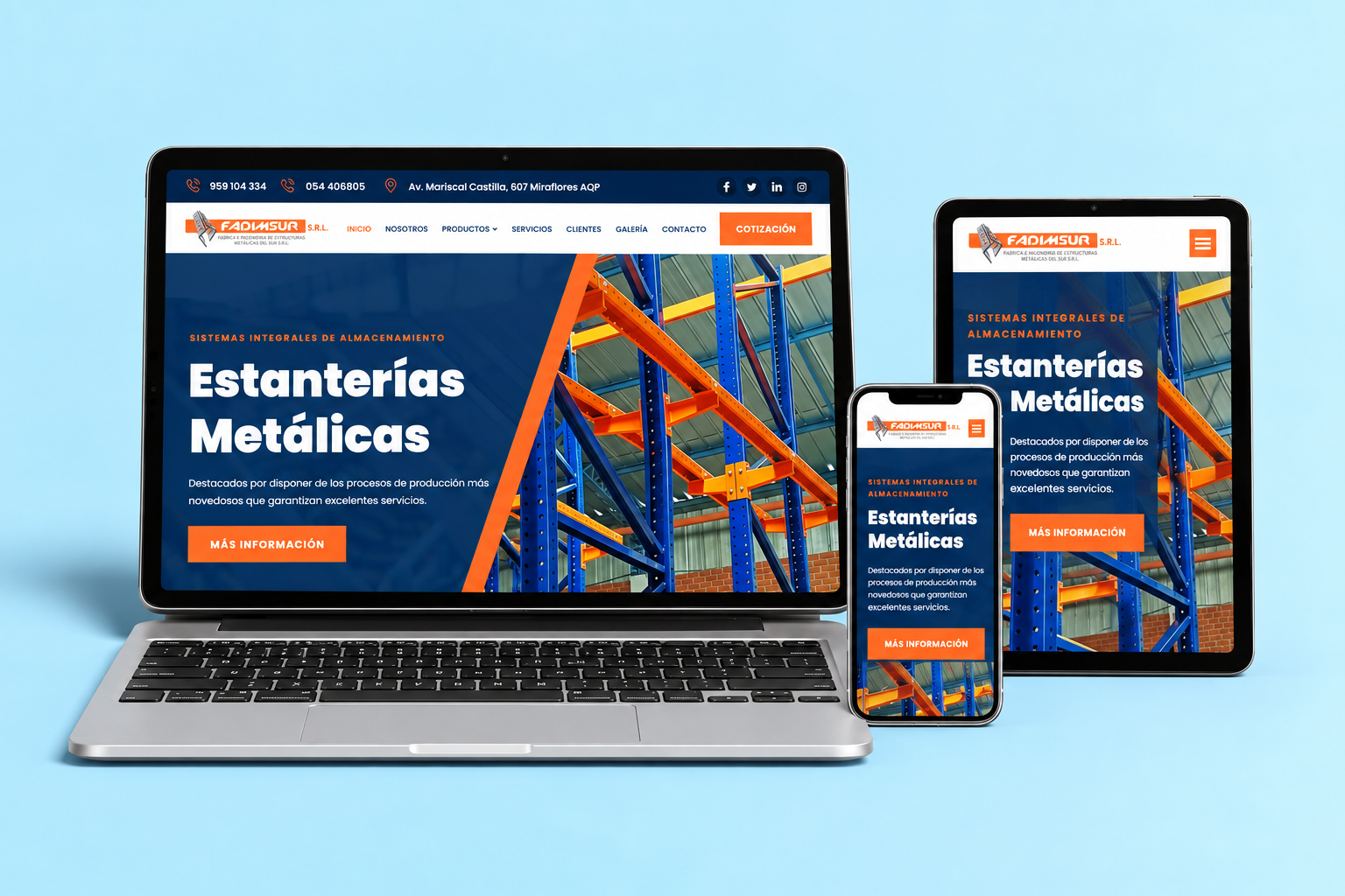 Diseño web de Fadimsur en laptop, tablet y celular